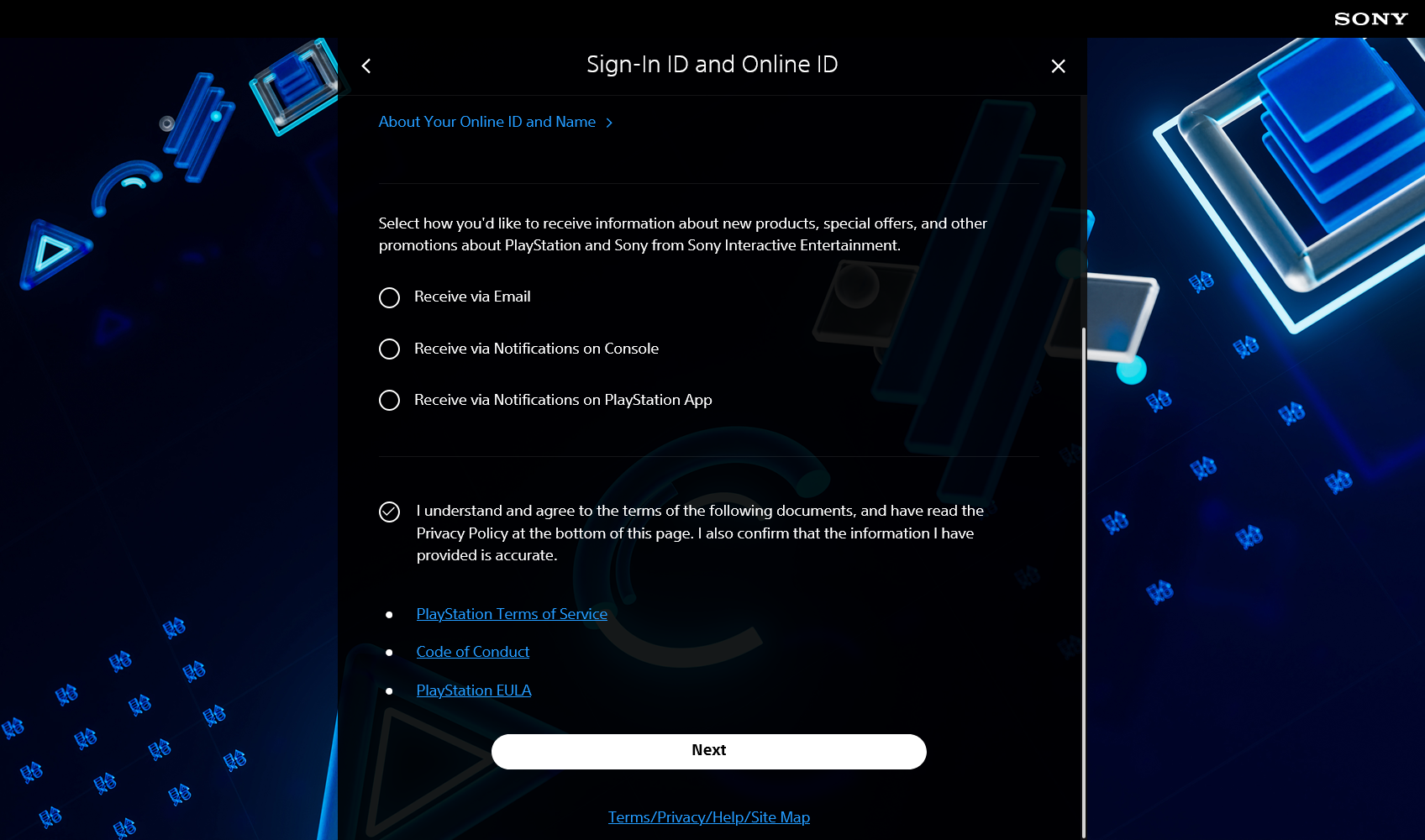 Скриншот нижней части раздела Sign-In ID and Online ID