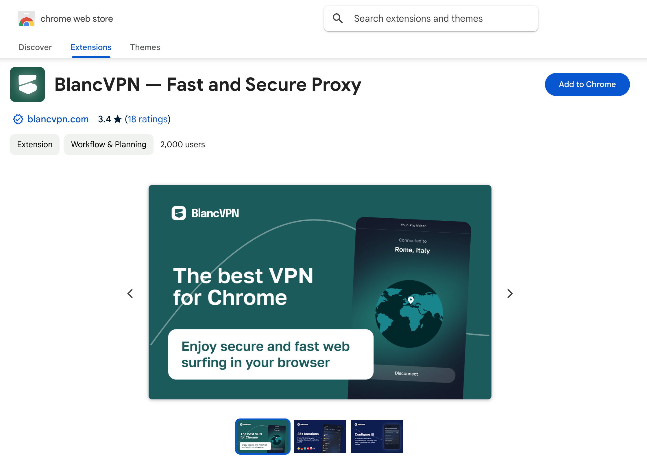Страница BlancVPN в  Chrome Web Store