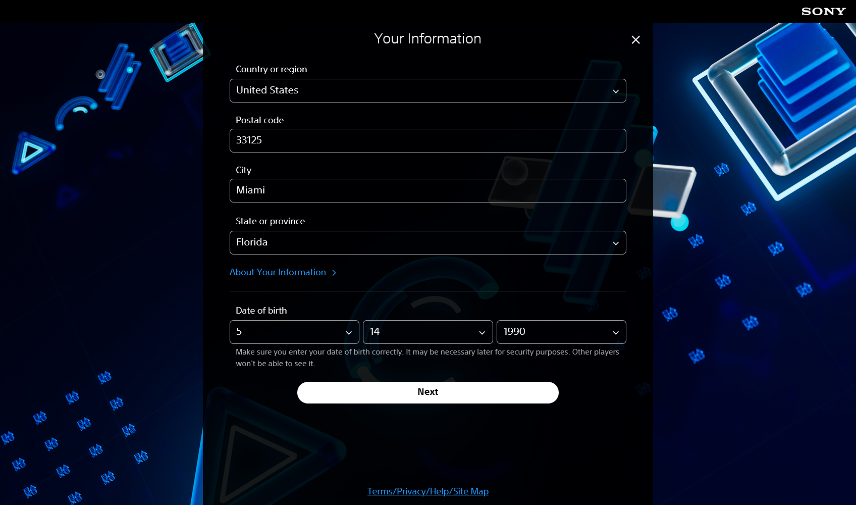 Скриншот раздела Your Information