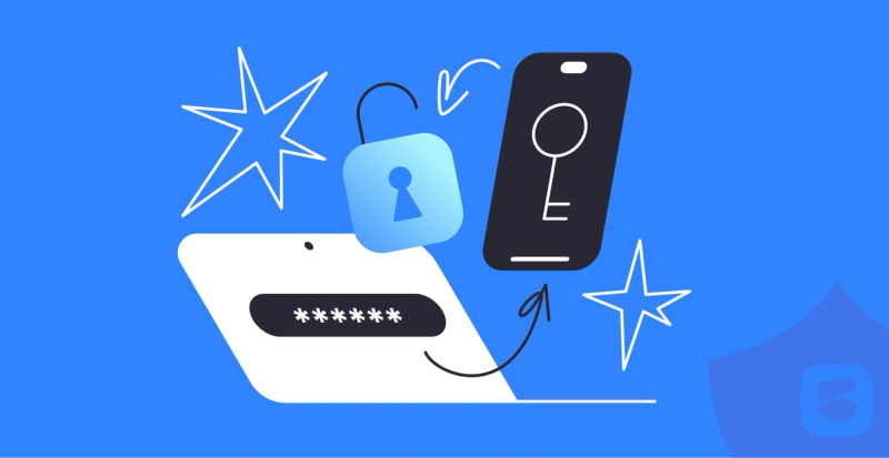 смартфон с ключиком и нотубук с кодом подтверждения, а между ними замочек