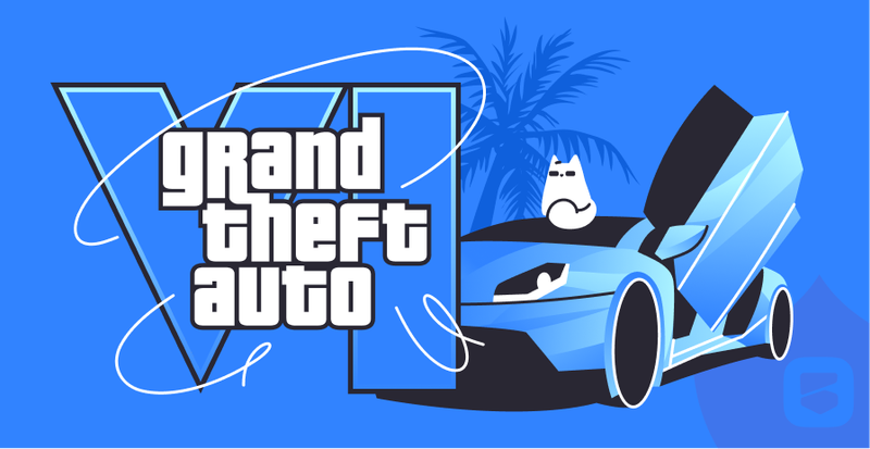 логотип GTA и котик на крутой тачке